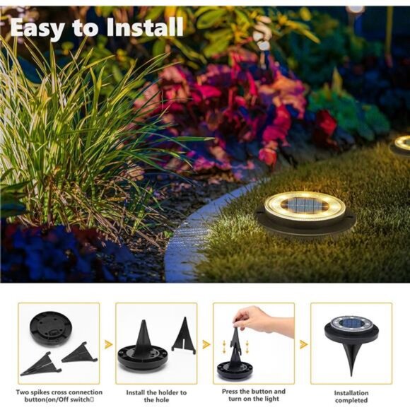 Solar Ground Lights - Solar Powered Lights Outdoor Solar Disk Light - Picture 2 of 7